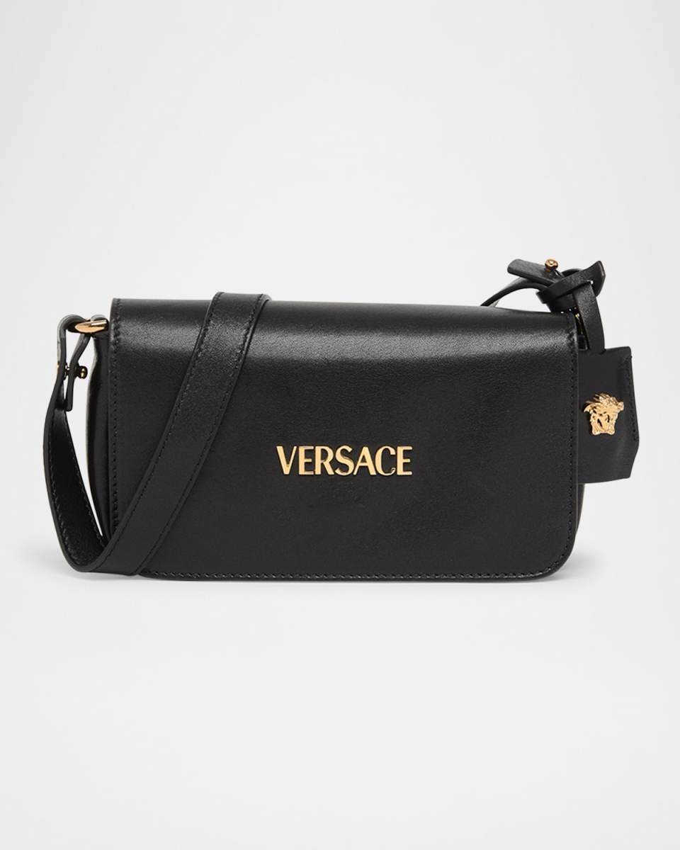 Versace Tag Mini Flap Leather Shoulder Bag